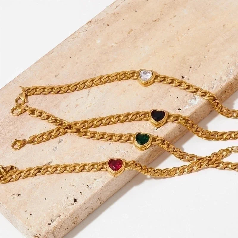 3 Pieces 304 Stainless Steel 16K Gold Plated White Gold Plated Gold Plated Minimalist Inlay Heart Shape Zircon Bracelets Earrings Necklace