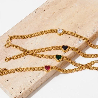 3 Pieces 304 Stainless Steel 16K Gold Plated White Gold Plated Gold Plated Minimalist Inlay Heart Shape Zircon Bracelets Earrings Necklace