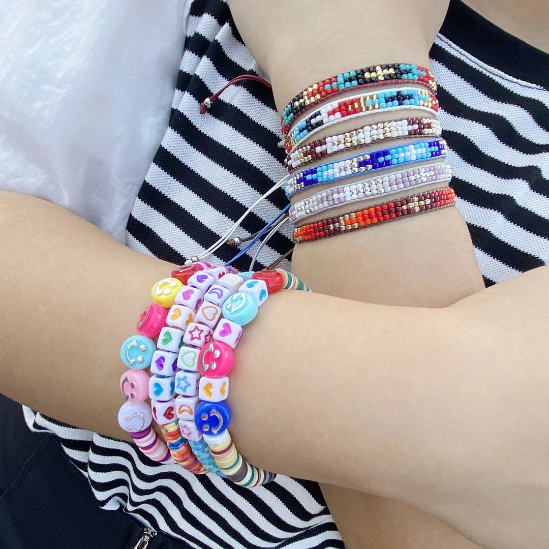 Women Bohemian Rhombus Bead Knitting Bracelets