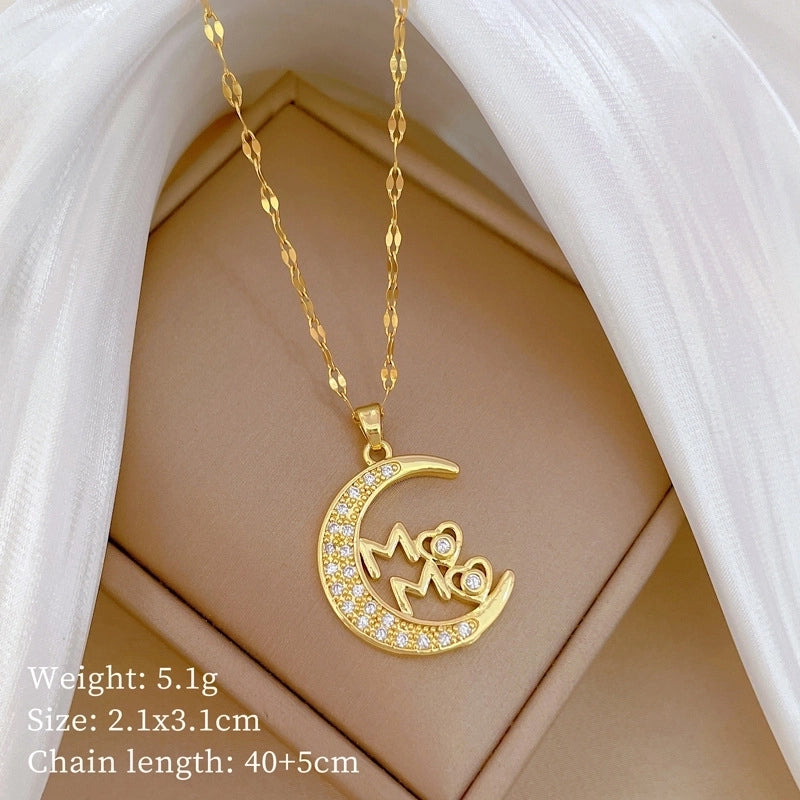 Fashion Geometric Titanium Steel Copper Plating Artificial Diamond Necklace