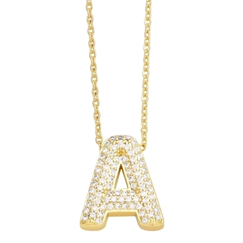 Copper Gold Plated Minimalist Letter Inlay Zircon Pendant Necklace