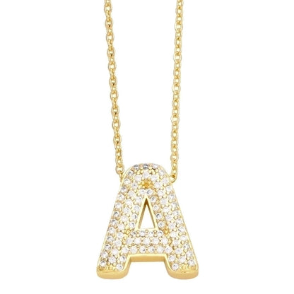 Copper Gold Plated Minimalist Letter Inlay Zircon Pendant Necklace