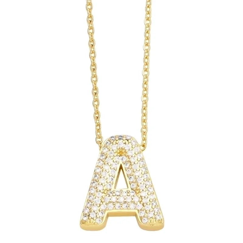 Copper Gold Plated Minimalist Letter Inlay Zircon Pendant Necklace