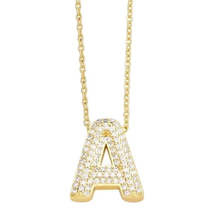 Copper Gold Plated Minimalist Letter Inlay Zircon Pendant Necklace
