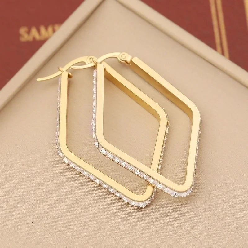 1 Pair Retro Commute Star Water Droplets Heart Shape Inlay Stainless Steel Rhinestones 18K Gold Plated Earrings