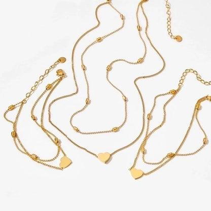 3 Pieces 304 Stainless Steel Titanium Steel 16K Gold Plated White Gold Plated Gold Plated Beach Plating Heart Shape Bracelets Anklet Necklace