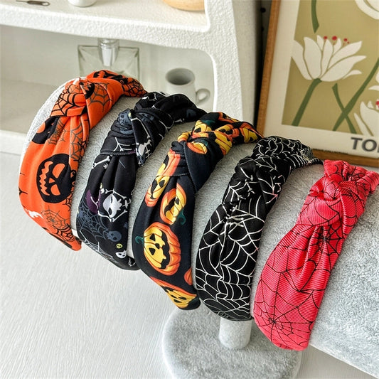 Europe And America New Halloween Headband Skull Pumpkin Fabric Knotted Headband Holiday Party Headdress In Stock