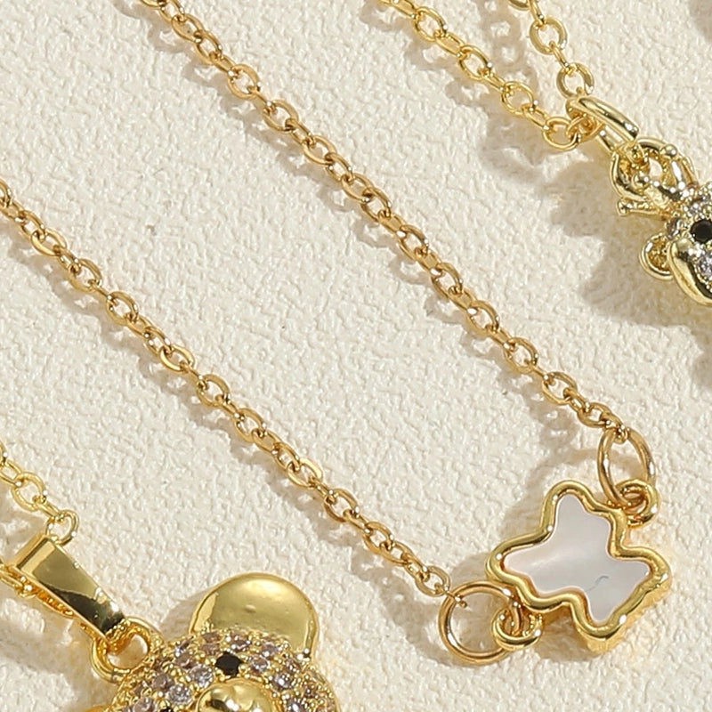 Vintage Style Minimalist Little Bear Stainless Steel Copper 14k Gold Plated Zircon Pendant Necklace In Bulk