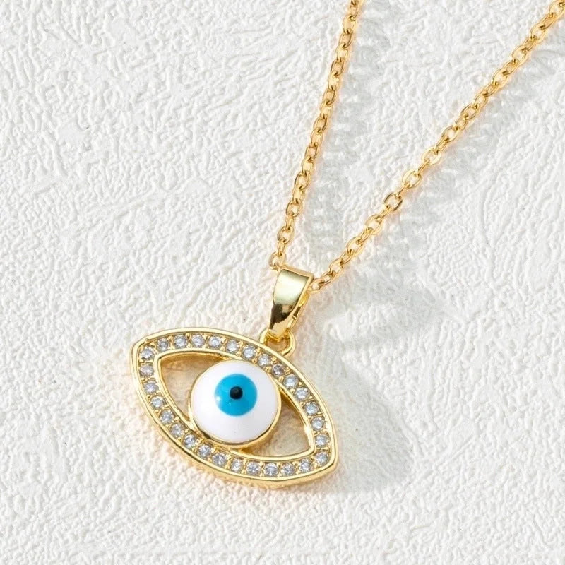 Fashion Devil\'s Eye Copper Gold Plated Zircon Pendant Necklace In Bulk