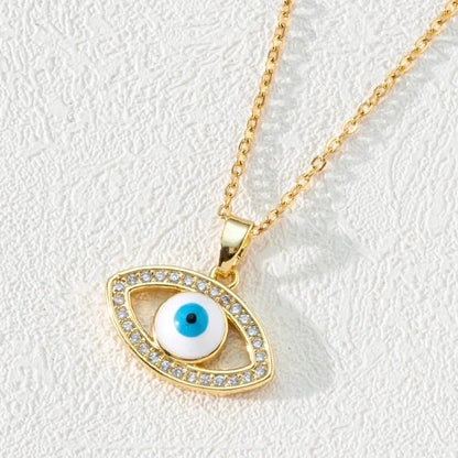 Fashion Devil\'s Eye Copper Gold Plated Zircon Pendant Necklace In Bulk