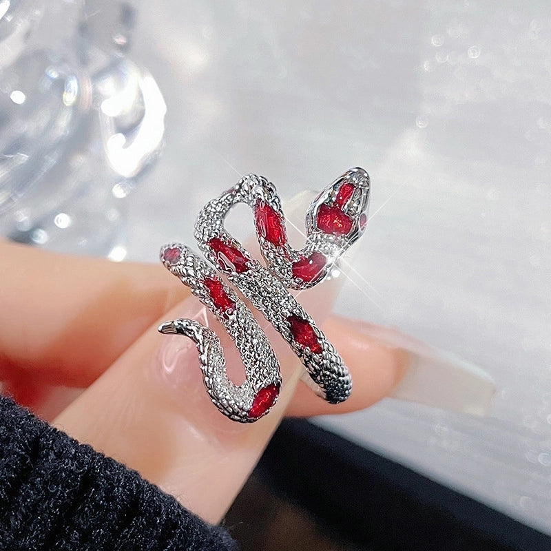 IG Style Snake Copper Plating Inlay Zircon Open Rings