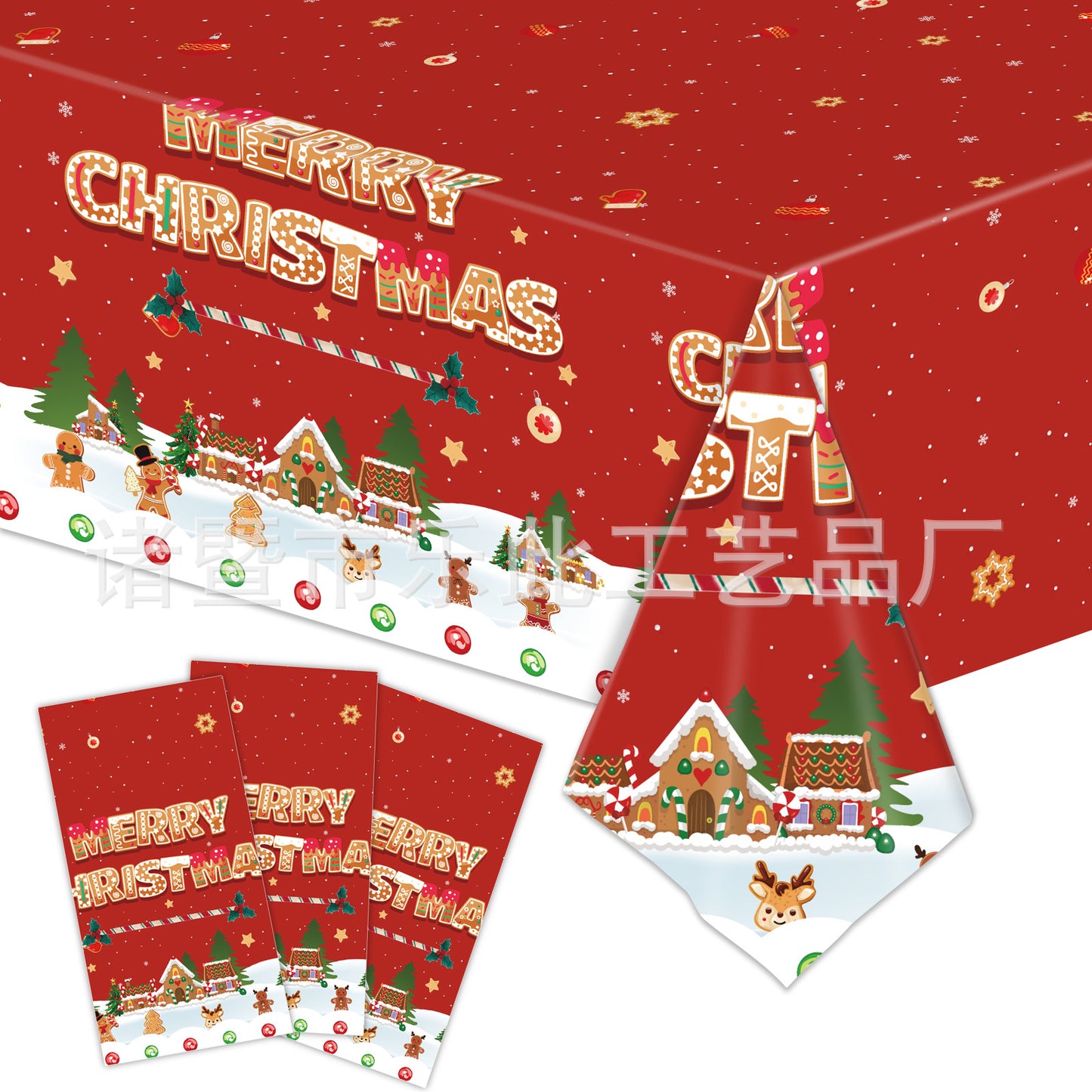 3 Pieces Christmas Tablecloth Holiday Party Tablecloth Christmas Tree Tablecloth Red And Green Christmas Theme Tablecloth Table Cover