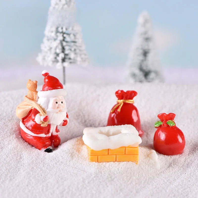 New Christmas Old Man Snowman Micro Landscape Snow Scene Train Box Christmas Socks Small Gift Bells Resin Ornaments