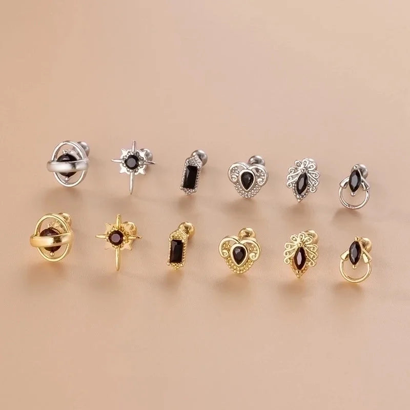 1 Piece Ear Cartilage Rings & Studs Fashion Solid Color 316L Stainless Steel Copper Plating Inlay Zircon