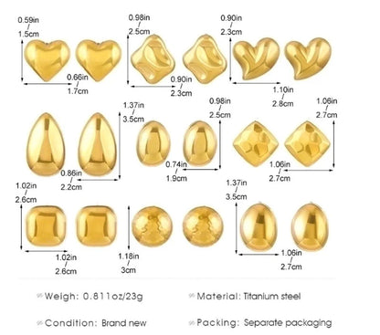 1 Pair Minimalist Classic Style Water Droplets Titanium Steel 18K Gold Plated Ear Studs