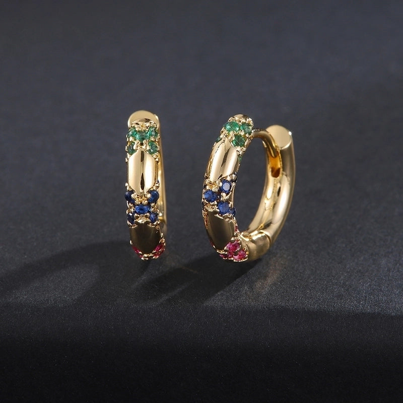 1 Pair Elegant Minimalist Circle Copper Zircon 18K Gold Plated Earrings