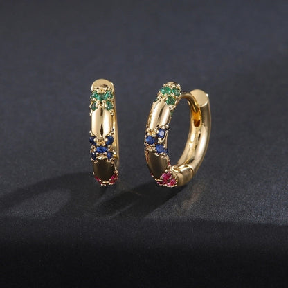 1 Pair Elegant Minimalist Circle Copper Zircon 18K Gold Plated Earrings