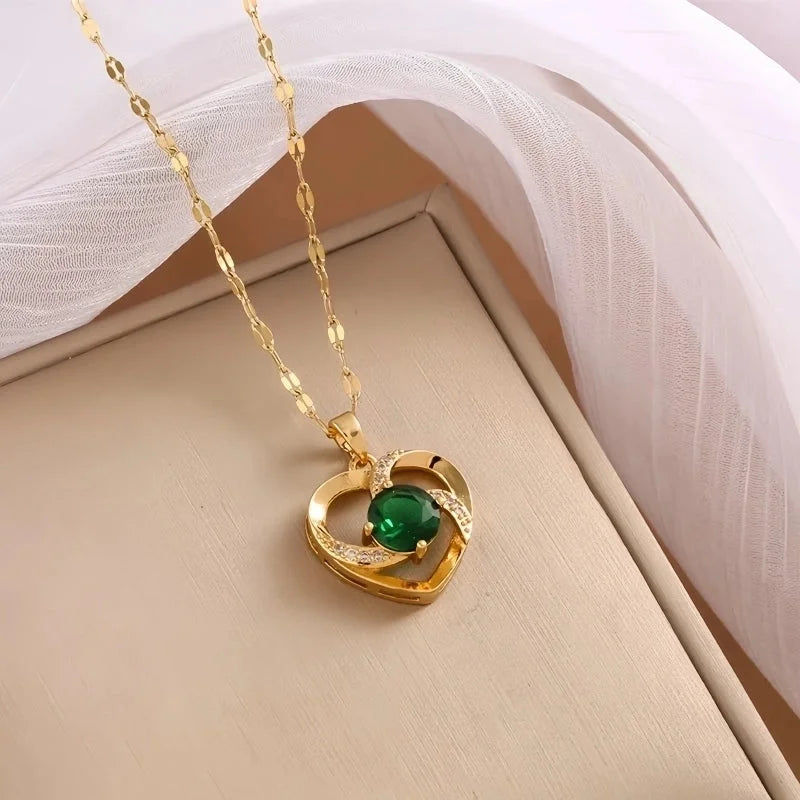 Shiny Geometric 201 Stainless Steel Copper Inlay Zircon Pendant Necklace