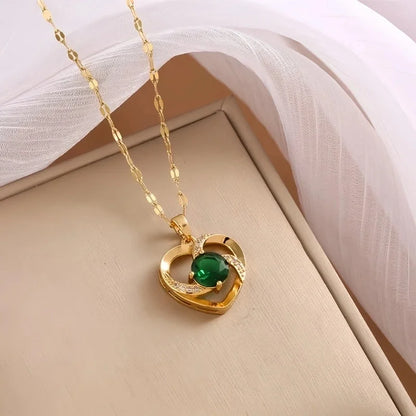 Shiny Geometric 201 Stainless Steel Copper Inlay Zircon Pendant Necklace