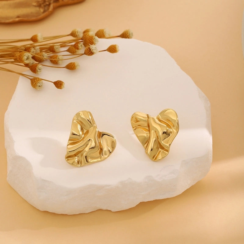 1 Pair Casual Minimalist Streetwear Waves Heart Shape Flower Plating 304 Stainless Steel Ear Studs