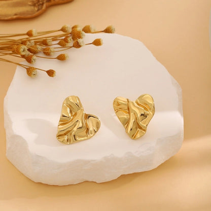 1 Pair Casual Minimalist Streetwear Waves Heart Shape Flower Plating 304 Stainless Steel Ear Studs