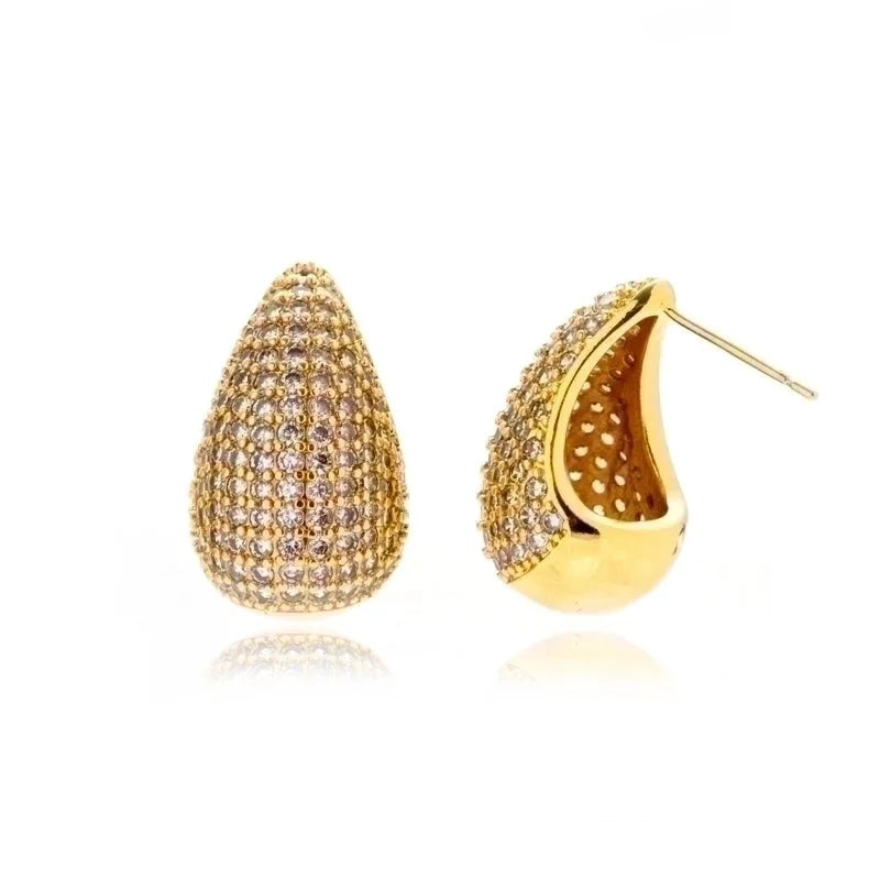 1 Pair Minimalist Classic Style Water Droplets Enamel Plating Inlay Copper Rhinestones 18k Gold Plated Ear Studs