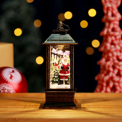2 Pieces Christmas Light-up Water-filled Christmas Lantern Desktop Ornament Santa Claus Interior Scene Telephone Booth Gift