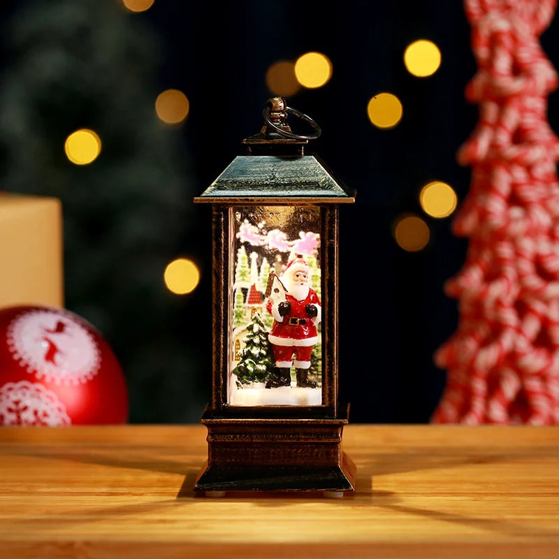 2 Pieces Christmas Light-up Water-filled Christmas Lantern Desktop Ornament Santa Claus Interior Scene Telephone Booth Gift