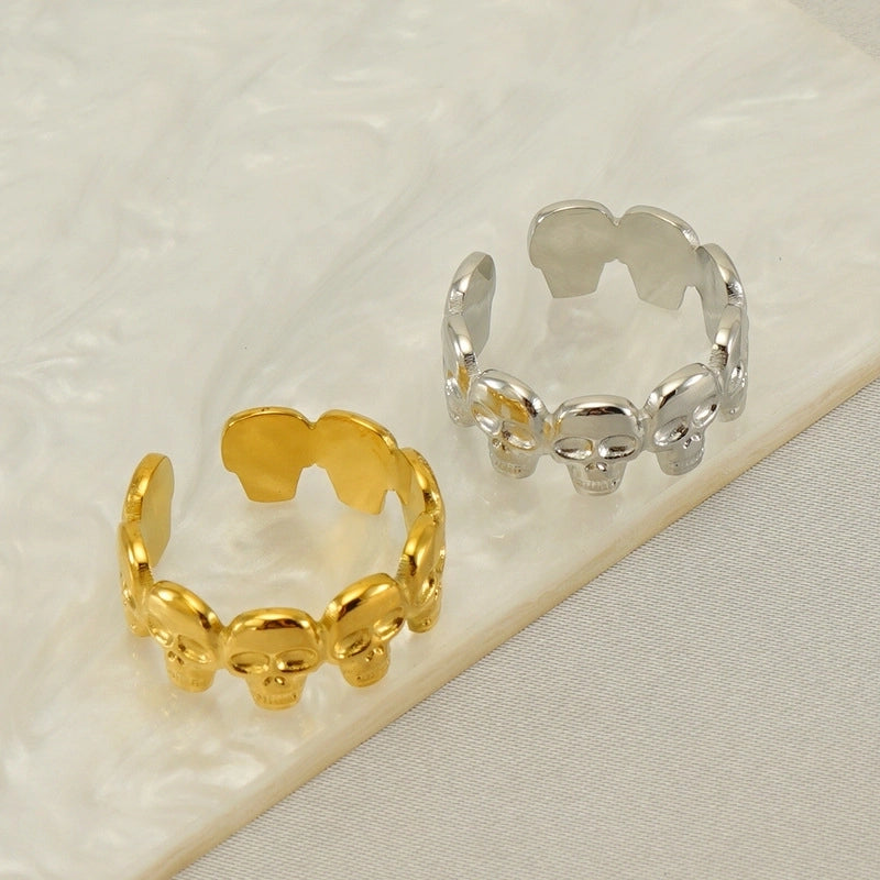 Cool Style Skull 304 Stainless Steel 18K Gold Plated Open Rings