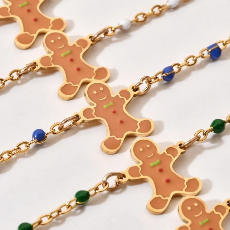 2 Pieces Cartoon Style Cute Gingerbread Stainless Steel Bracelets In Bulk Christmas