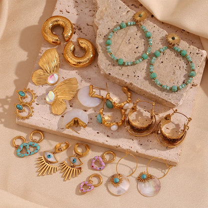 Fashion Circle Geometric Stainless Steel 18K Gold Plated Earrings