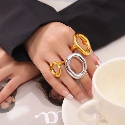 IG Style Minimalist Korean Style Oval 304 Stainless Steel 18K Gold Plated Hollow Out Rings