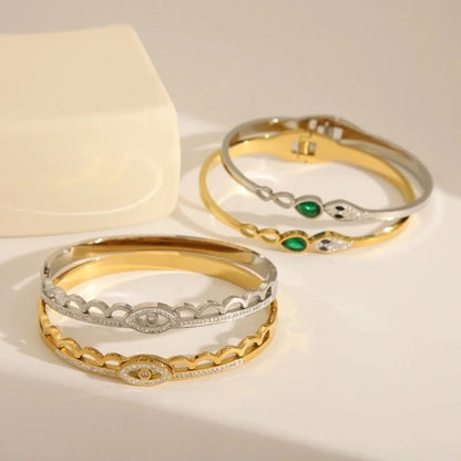 Basic Commute Devil's Eye Snake Head 304 Stainless Steel 18K Gold Plated Zircon Bangle In Bulk