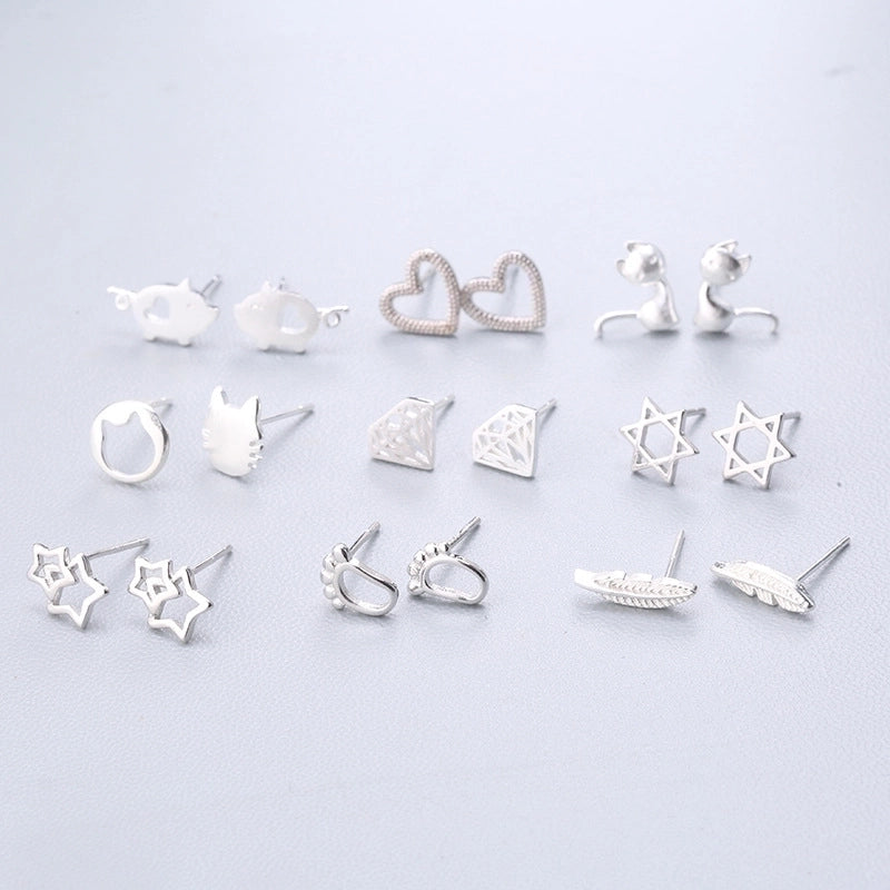 1 Pair Fashion Star Heart Shape Fish Tail Sterling Silver Plating Ear Studs