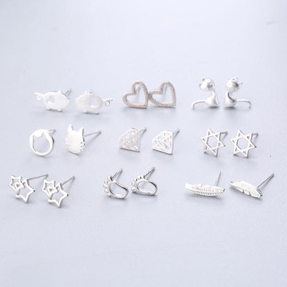 1 Pair Fashion Star Heart Shape Fish Tail Sterling Silver Plating Ear Studs
