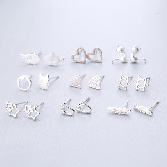 1 Pair Fashion Star Heart Shape Fish Tail Sterling Silver Plating Ear Studs