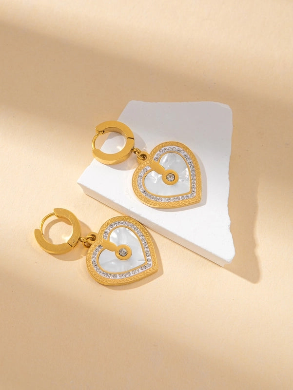 IG Style Minimalist Heart Shape Titanium Steel Shell Zircon Inlay Earrings Necklace
