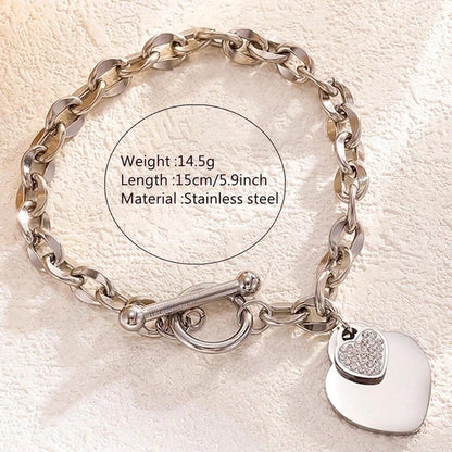 Minimalist Heart Shape 304 Stainless Steel 18K Gold Plated Artificial Rhinestones Bracelets In Bulk