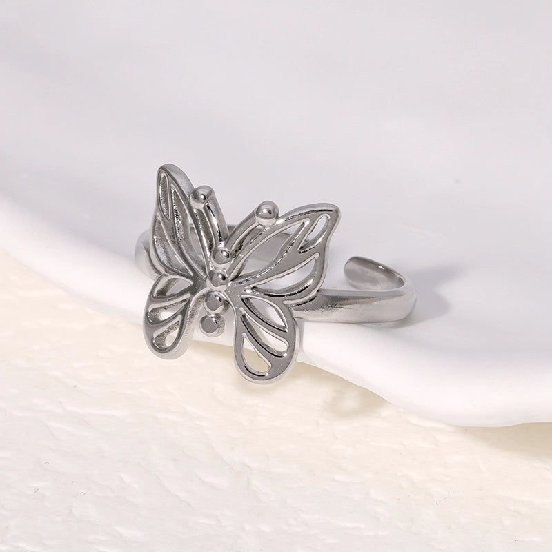 IG Style Minimalist Commute Butterfly 304 Stainless Steel 18K Gold Plated Open Rings