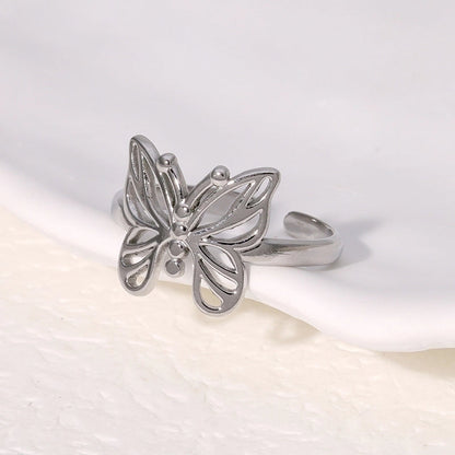 IG Style Minimalist Commute Butterfly 304 Stainless Steel 18K Gold Plated Open Rings