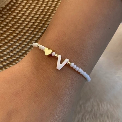 Sweet Commute Letter Heart Shape Stainless Steel Artificial Crystal Shell 18K Gold Plated Bracelets In Bulk