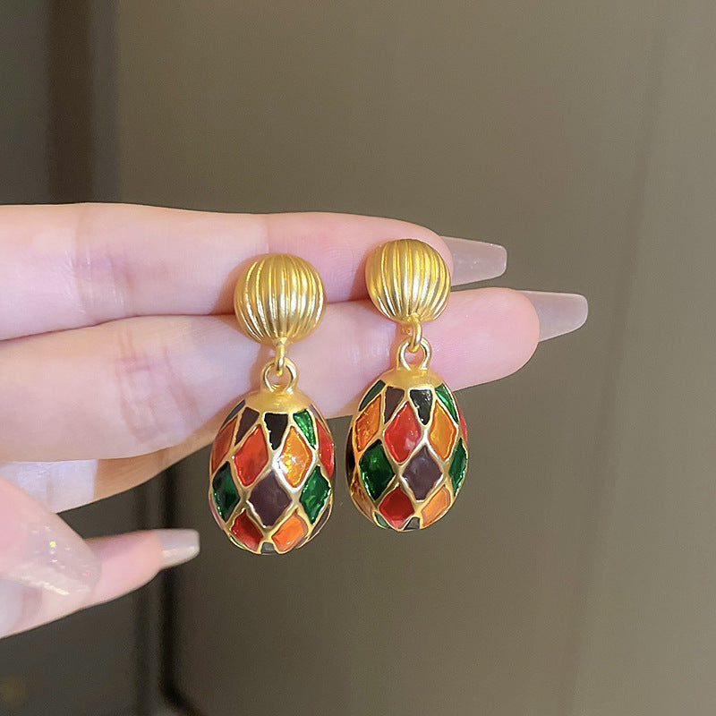 Medieval Droplet Pearl Droplet Geometric Alloy Diamond Inlay Earrings