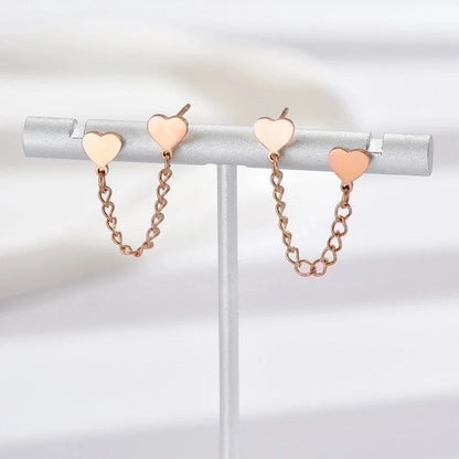 1 Pair Minimalist Heart Shape Plating 304 Stainless Steel 14K Gold Plated Rose Gold Plated Earrings