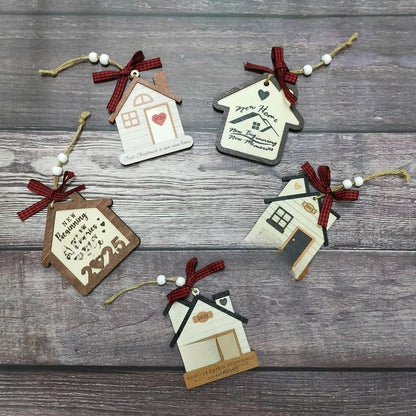 Christmas Cute Letter House Bow Knot Wood Indoor Party Decorations Hanging Ornaments