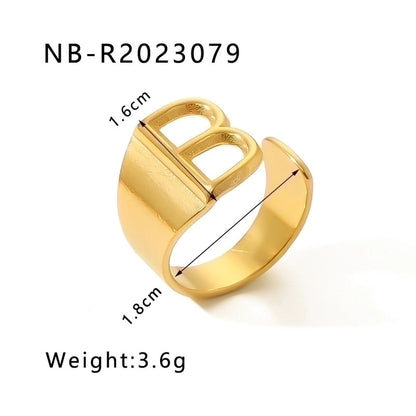 304 Stainless Steel 18K Gold Plated Modern Style Minimalist Asymmetrical Plating Letter Open Rings