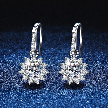 1 Pair 925 Sterling Silver Zircon Snowflake Drop Earrings Ear Hook