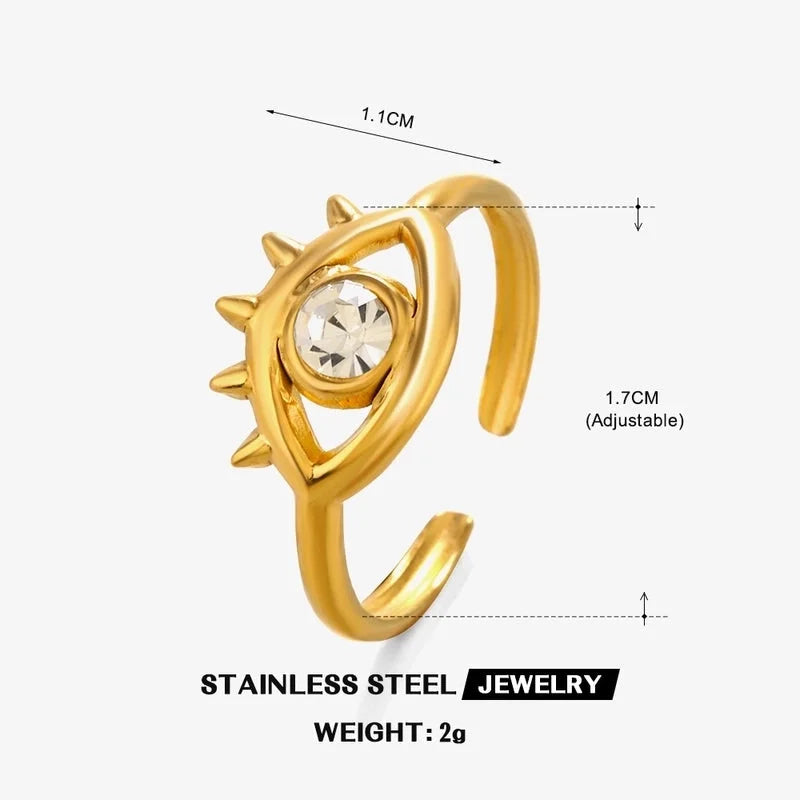Minimalist Classic Style Round Eye 304 Stainless Steel Rhinestones 18K Gold Plated Plating Inlay Rings