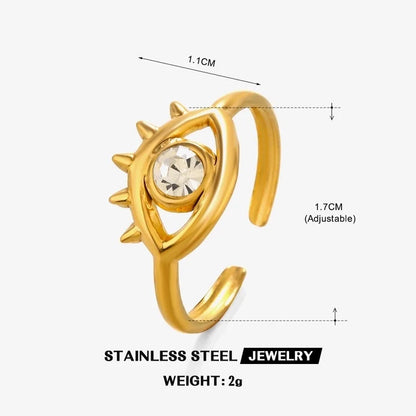 Minimalist Classic Style Round Eye 304 Stainless Steel Rhinestones 18K Gold Plated Plating Inlay Rings