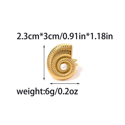 Elegant Luxurious Baroque Style Pentagram Sun Flower 304 Stainless Steel Pearl 14K Gold Plated Open Rings