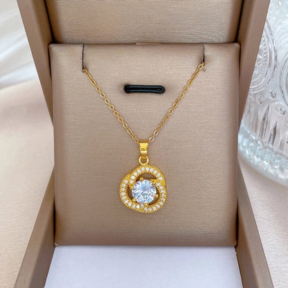 Fashion Geometric Titanium Steel Copper Plating Artificial Diamond Necklace